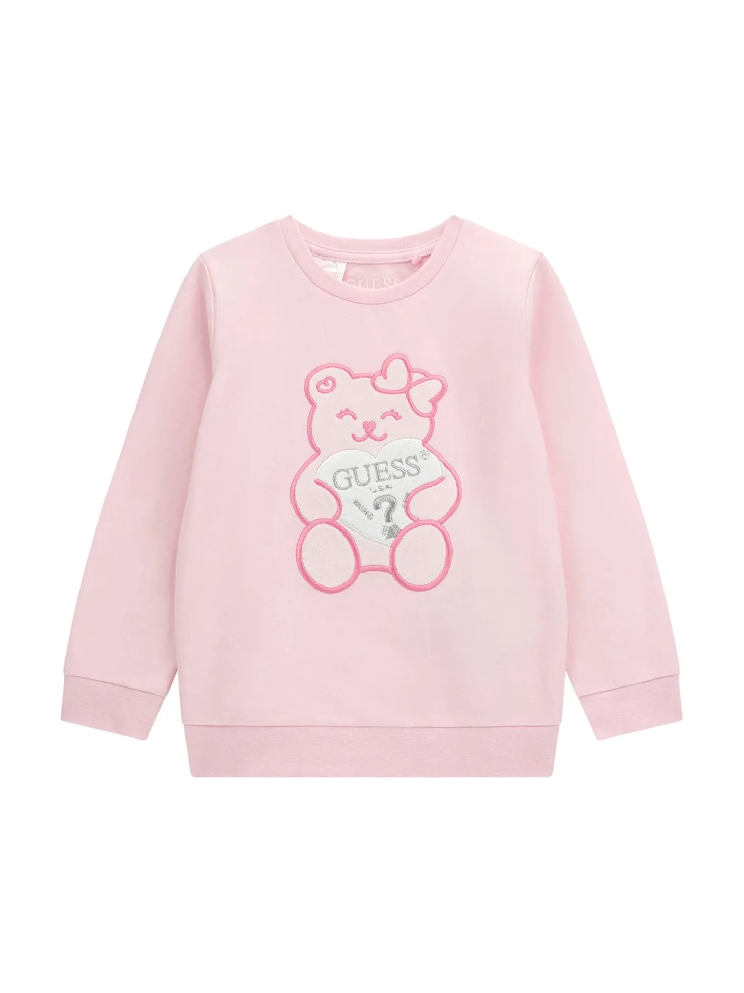 Felpa girocollo con patch teddy rosa