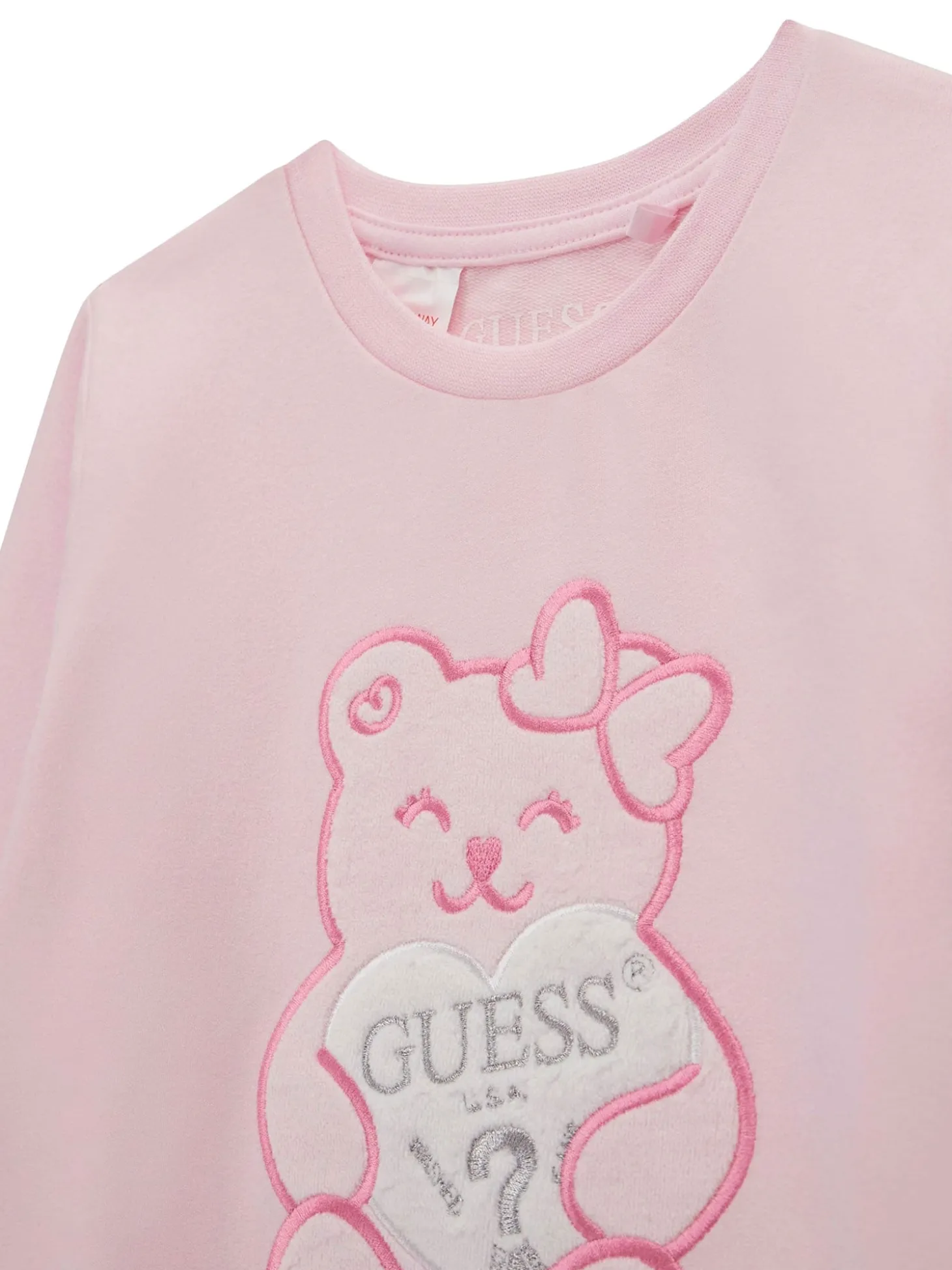 Felpa girocollo con patch teddy rosa