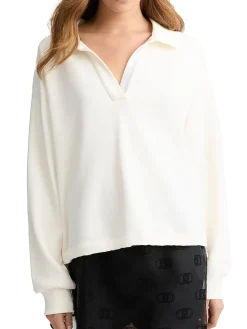 Felpa girocollo con strass bianco