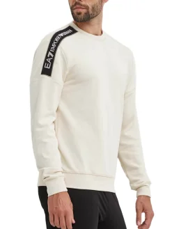 Felpa girocollo jersey con stampa logo sulla spalla panna