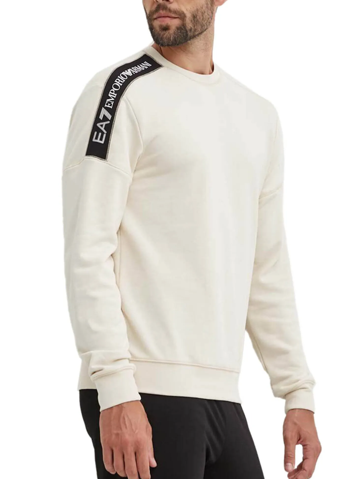 Felpa girocollo jersey con stampa logo sulla spalla panna