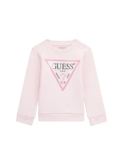 Felpa girocollo logo triangolo con paillettes rosa