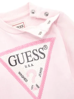 Felpa girocollo logo triangolo con paillettes rosa