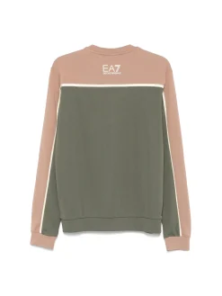 Felpa girocollo motivo colorblock verde/beige