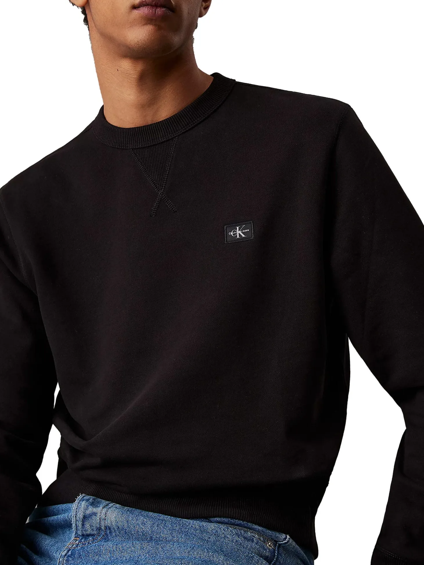 Felpa girocollo woven label logo sul petto nero