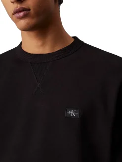 Felpa girocollo woven label logo sul petto nero