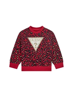Felpa in stile leopardato rosso e nero con logo centrale