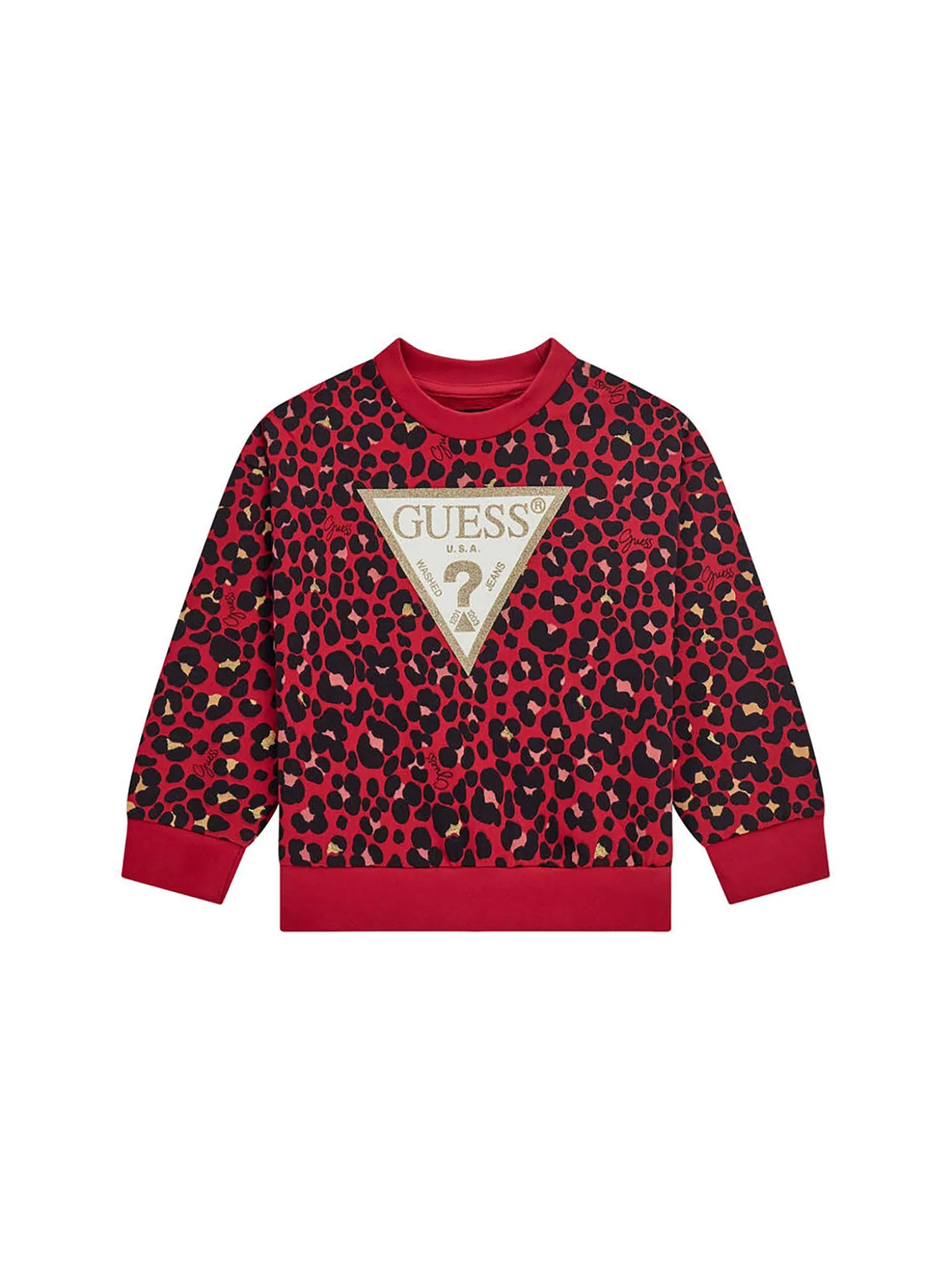 Felpa in stile leopardato rosso e nero con logo centrale