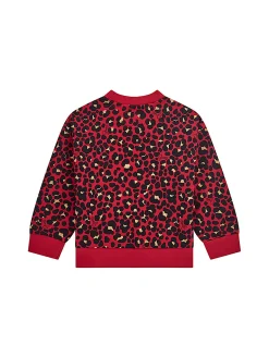 Felpa in stile leopardato rosso e nero con logo centrale