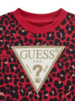 Felpa in stile leopardato rosso e nero con logo centrale