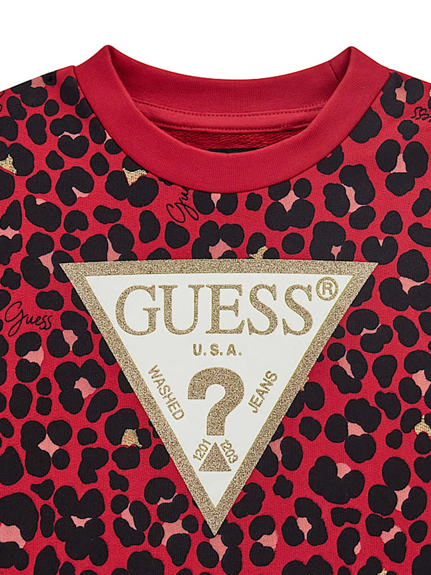 Felpa in stile leopardato rosso e nero con logo centrale