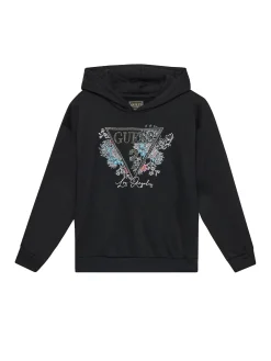 Felpa logo strass con cappuccio nero