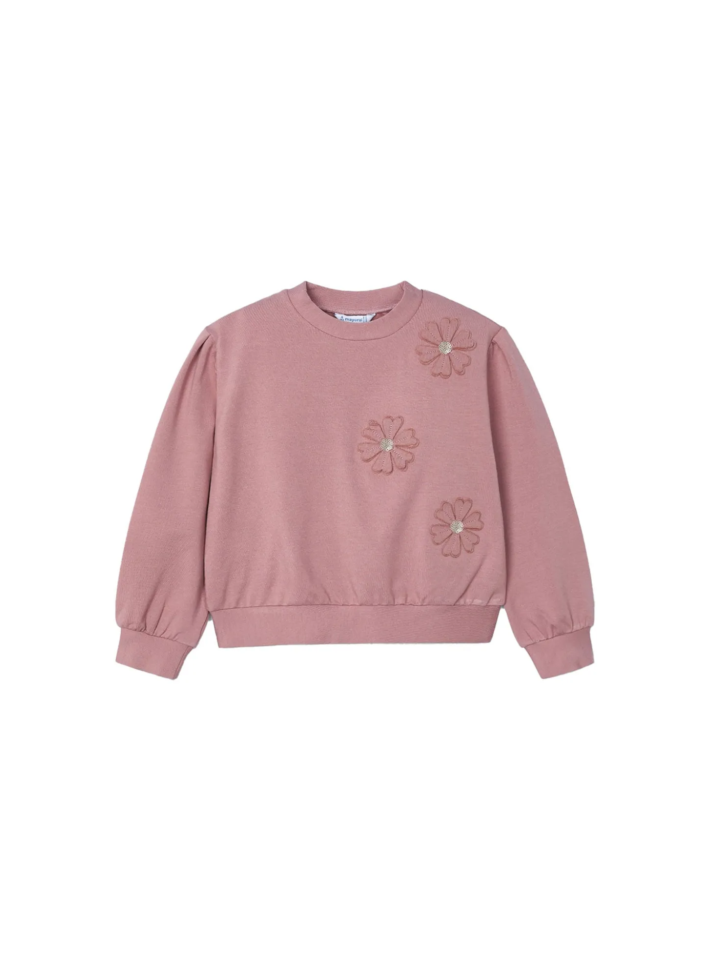Felpa manica lunga applicazione fiori rosa