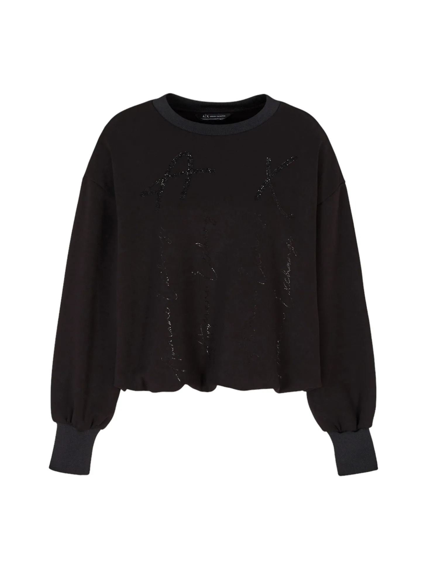 Felpa manica lunga con logo in strass nero