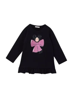 Felpa maxi con stampa fiocco strass nero