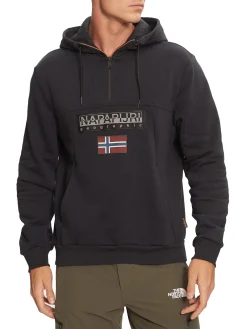 Felpa mezza zip con cappuccio burgee hzh 2,0 nero