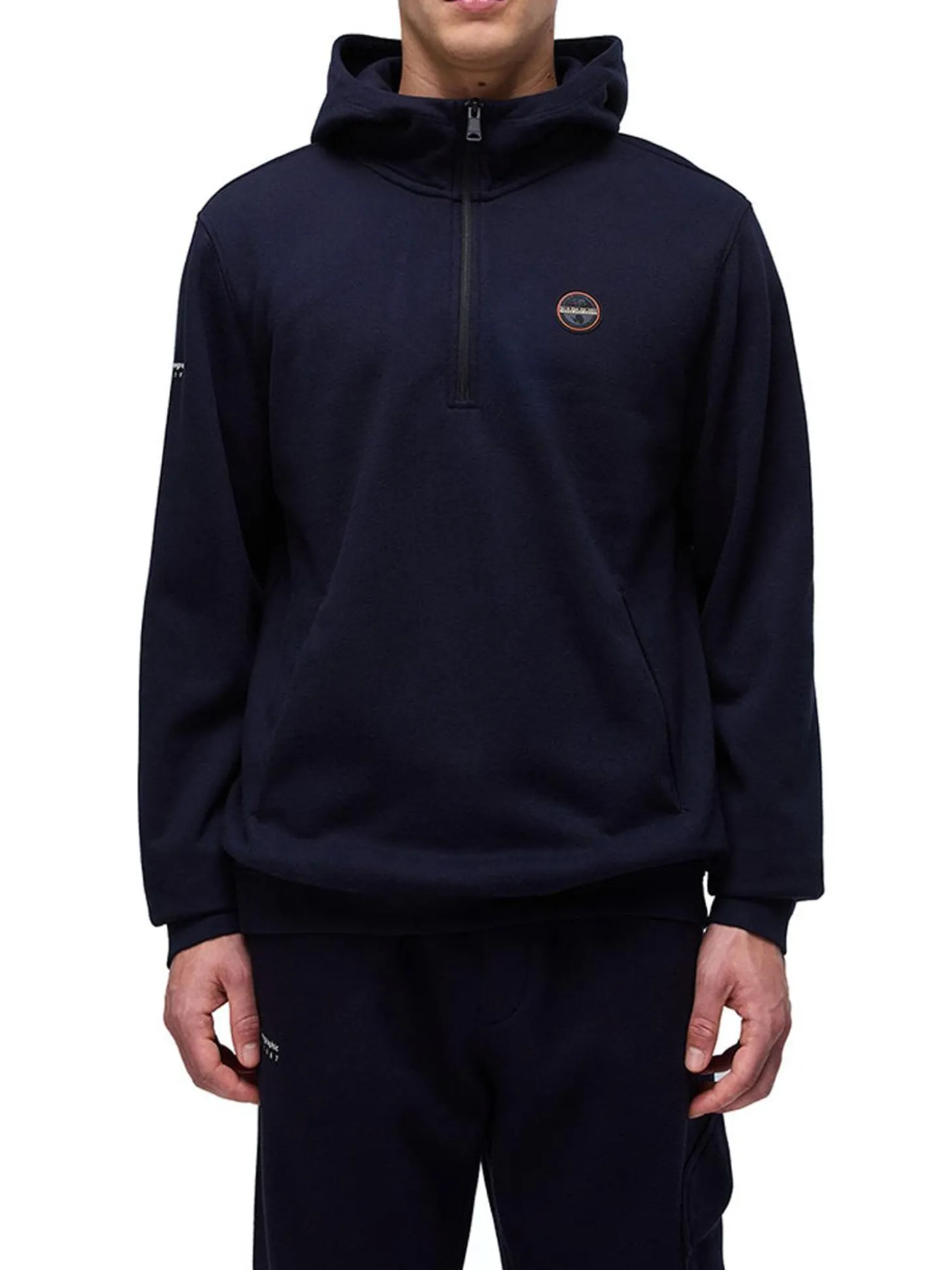 Felpa mezza zip con cappuccio b-badge blu