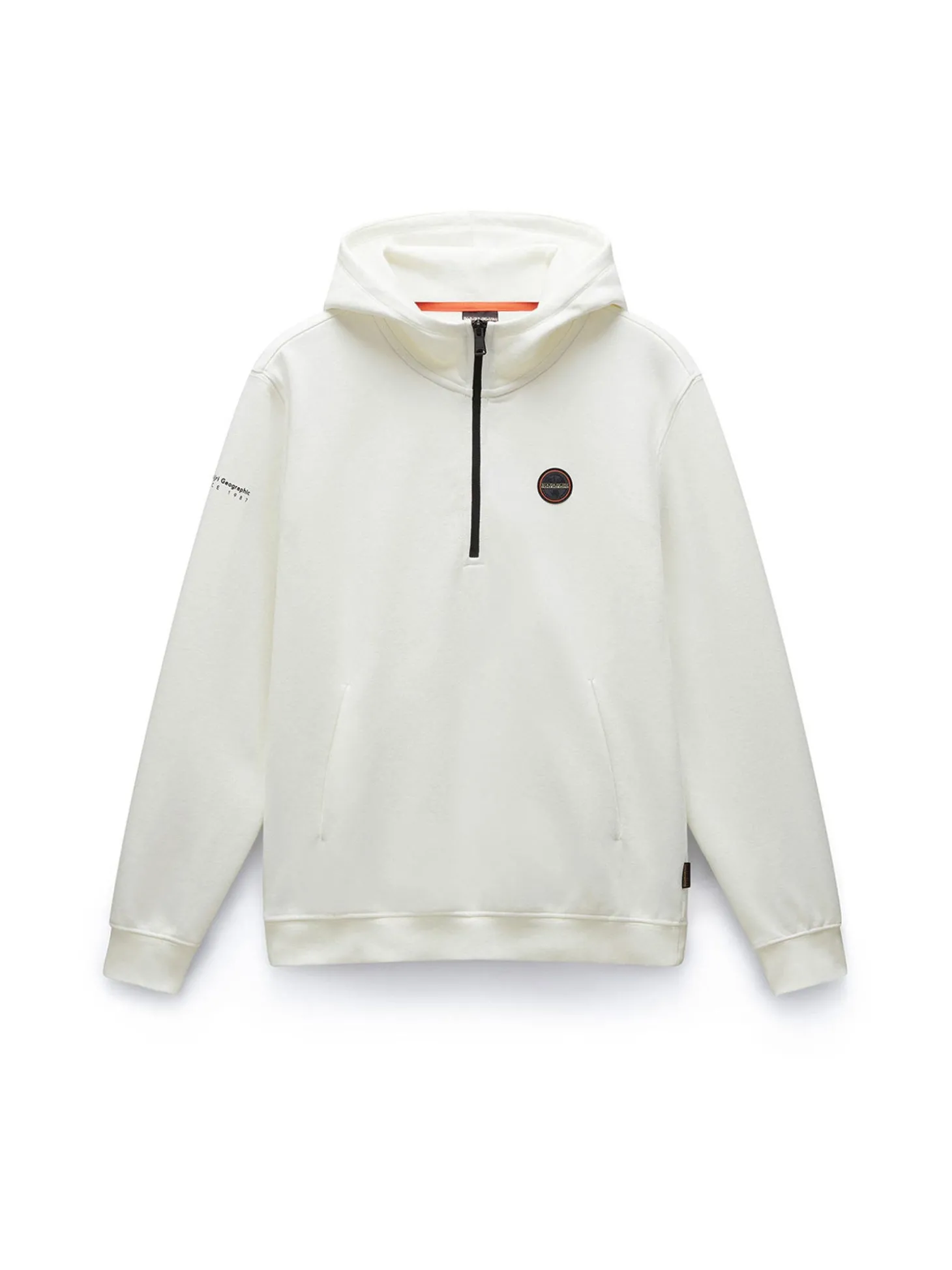 Felpa mezza zip con cappuccio b-badge bianco