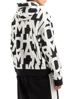 Felpa mezza zip e cappuccio stampa monogram allover nero multi