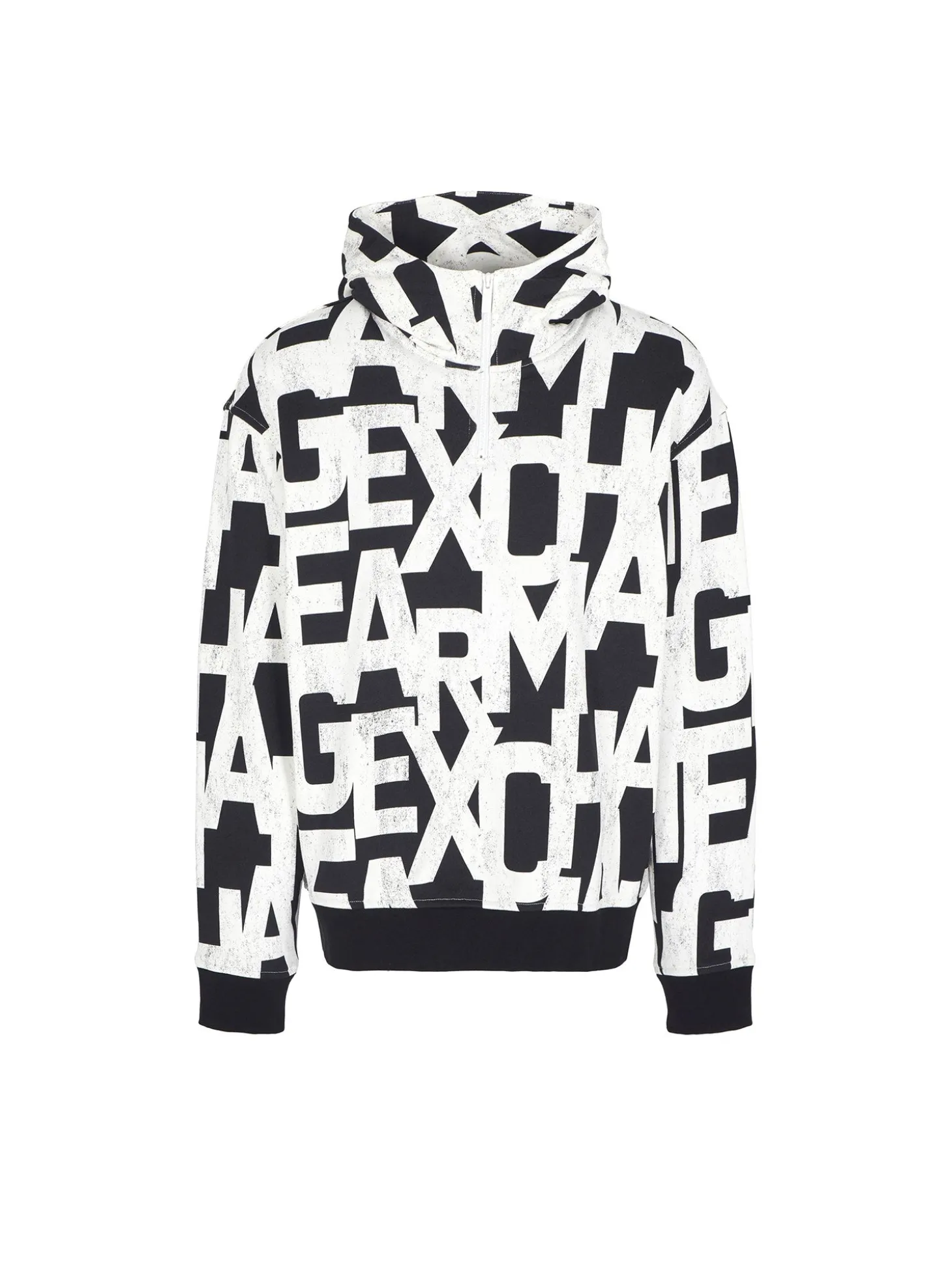 Felpa mezza zip e cappuccio stampa monogram allover nero multi
