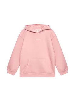 Felpa oversize con cappuccio e stampa teddy rosa