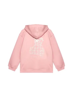 Felpa oversize con cappuccio e stampa teddy rosa
