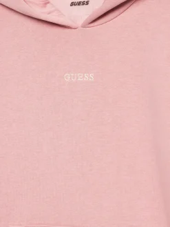 Felpa oversize con cappuccio e stampa teddy rosa