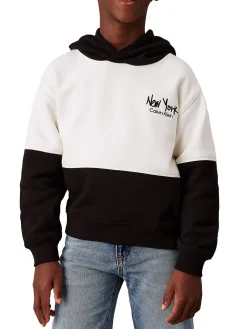 Felpa teen con cappuccio e fantasia colorblock nero