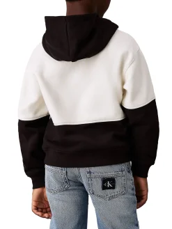 Felpa teen con cappuccio e fantasia colorblock nero