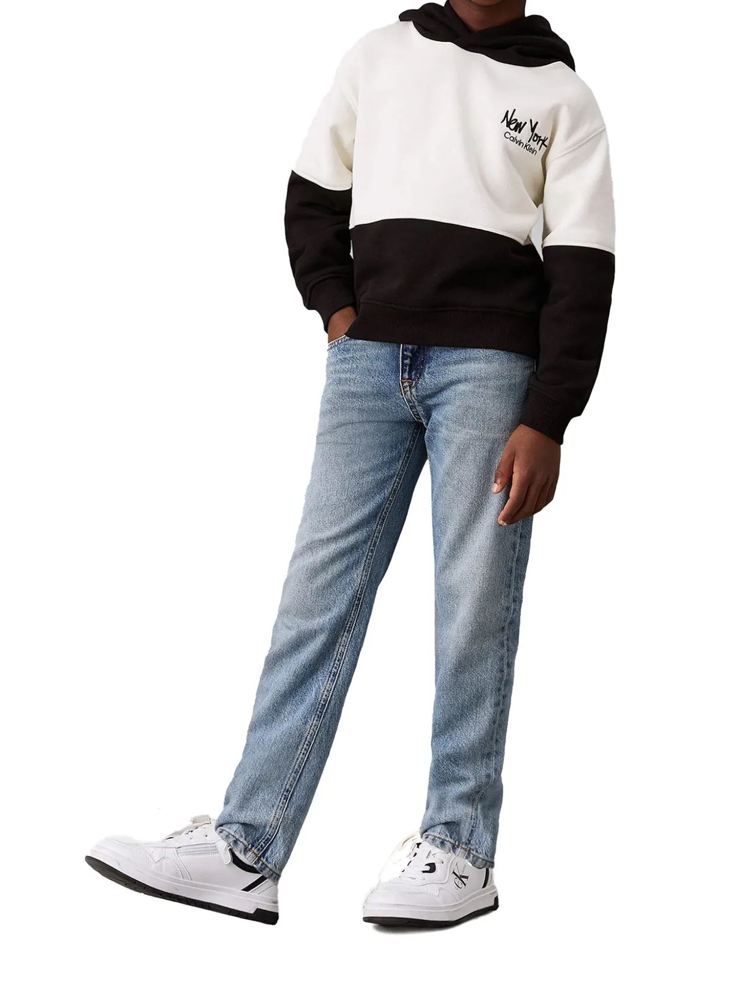 Felpa teen con cappuccio e fantasia colorblock nero