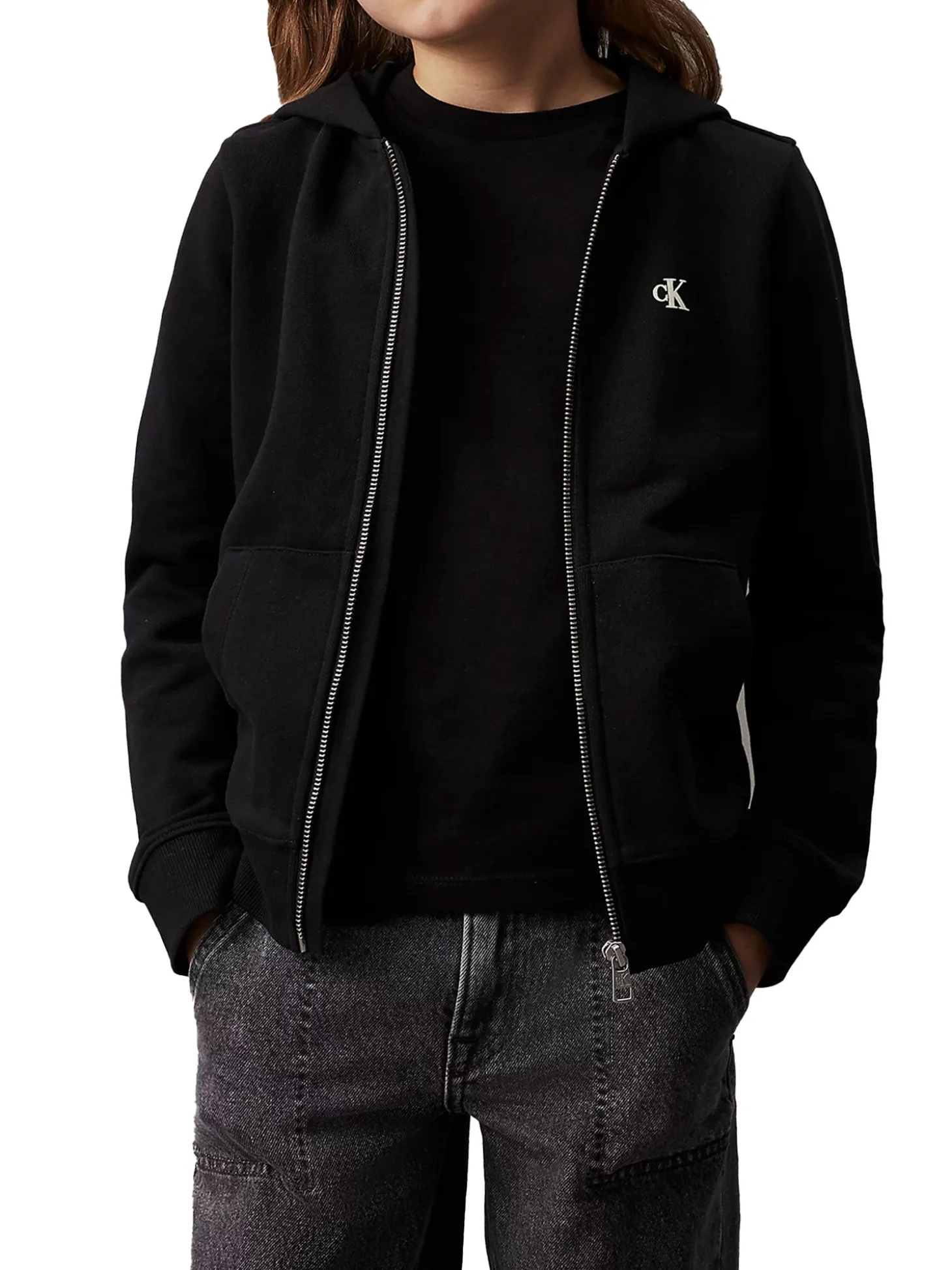 Felpa teen con zip e stampa logo nero