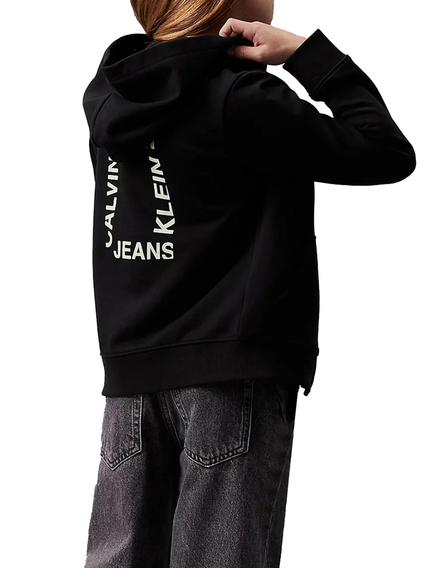 Felpa teen con zip e stampa logo nero