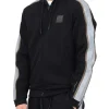 Felpa zip e cappuccio con banda in tessuto mesh nero