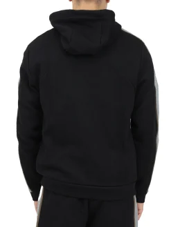 Felpa zip e cappuccio con banda in tessuto mesh nero