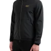Felpa zip e cappuccio tessuto tecnico logo sul petto nero