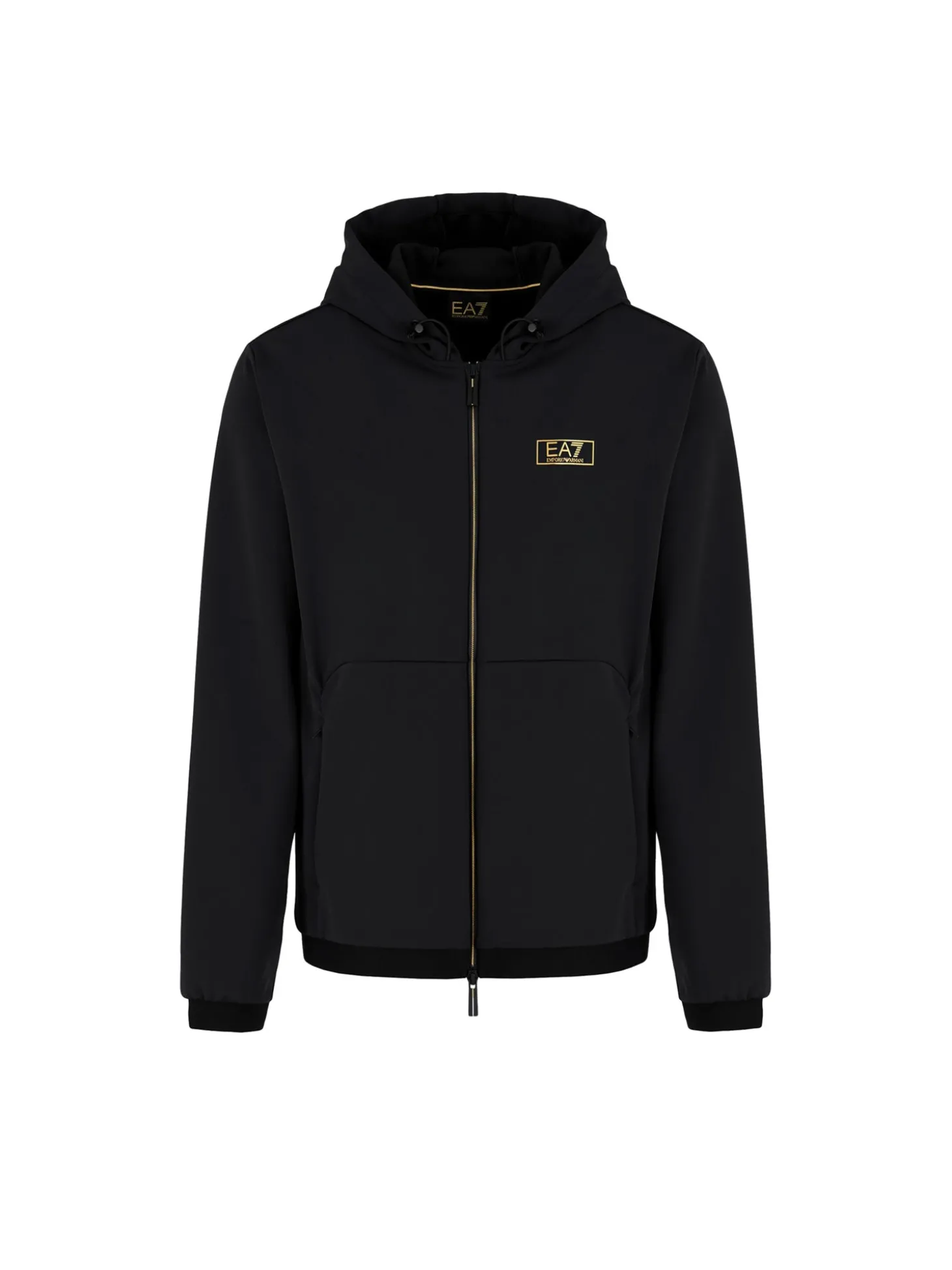 Felpa zip e cappuccio tessuto tecnico logo sul petto nero