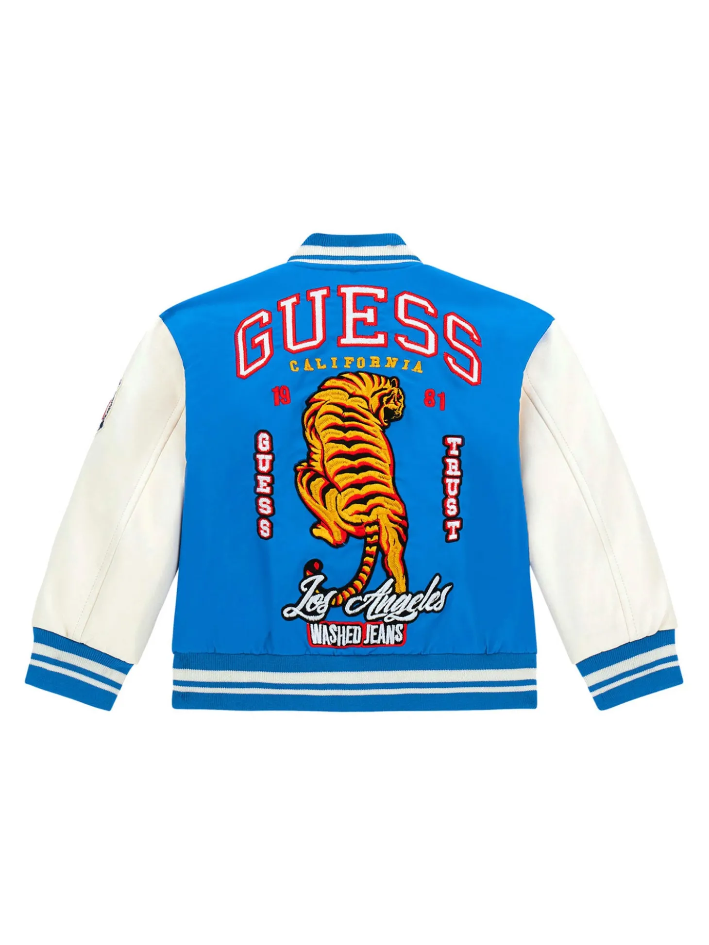Giacca bomber college patch ricamo tigre posteriore bluette