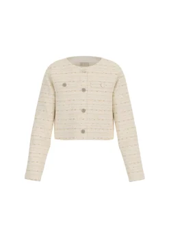 Giacca con bottoni e tasche applicate in tweed sabbia