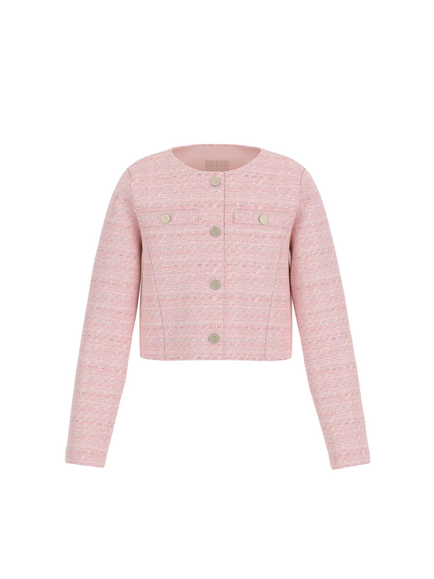 Giacca con bottoni e tasche applicate in tweed rosa