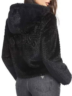 Giacca con cappuccio in ecopelliccia nero