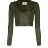 Giacca corta in ecopelle verde militare
