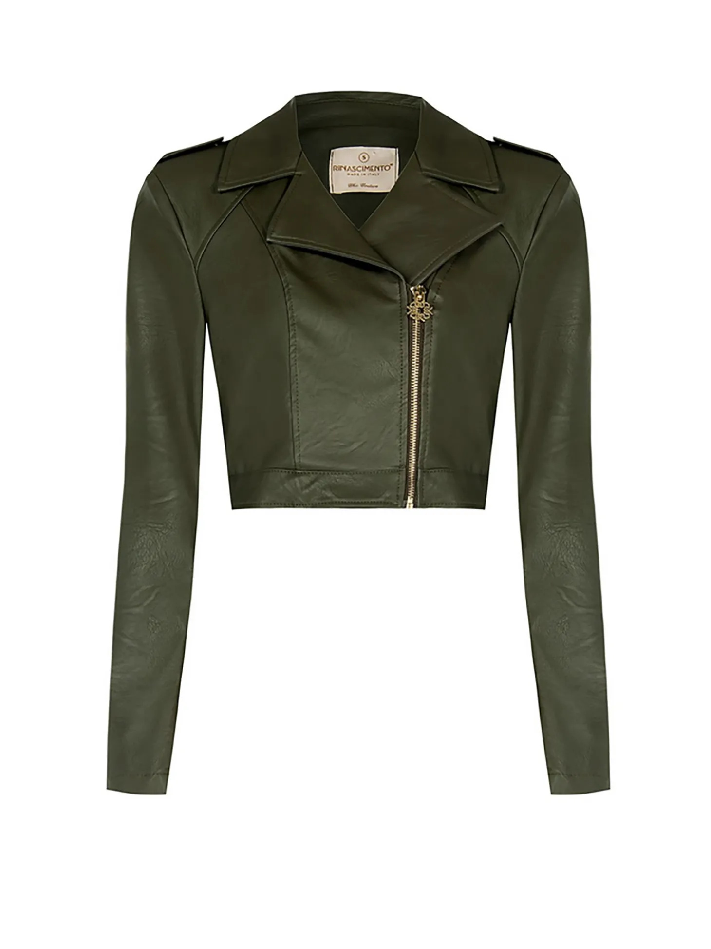 Giacca corta in ecopelle verde militare