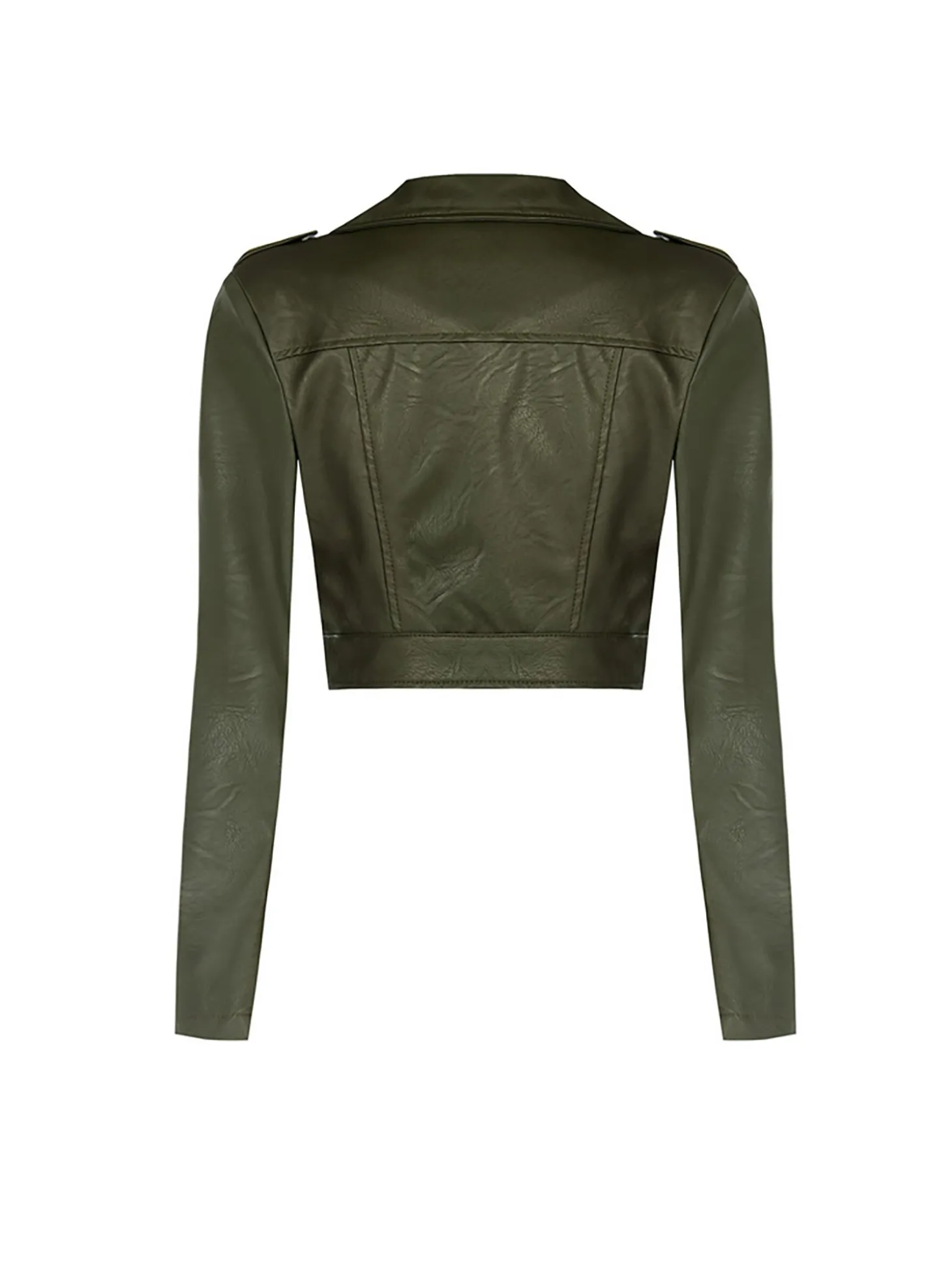 Giacca corta in ecopelle verde militare