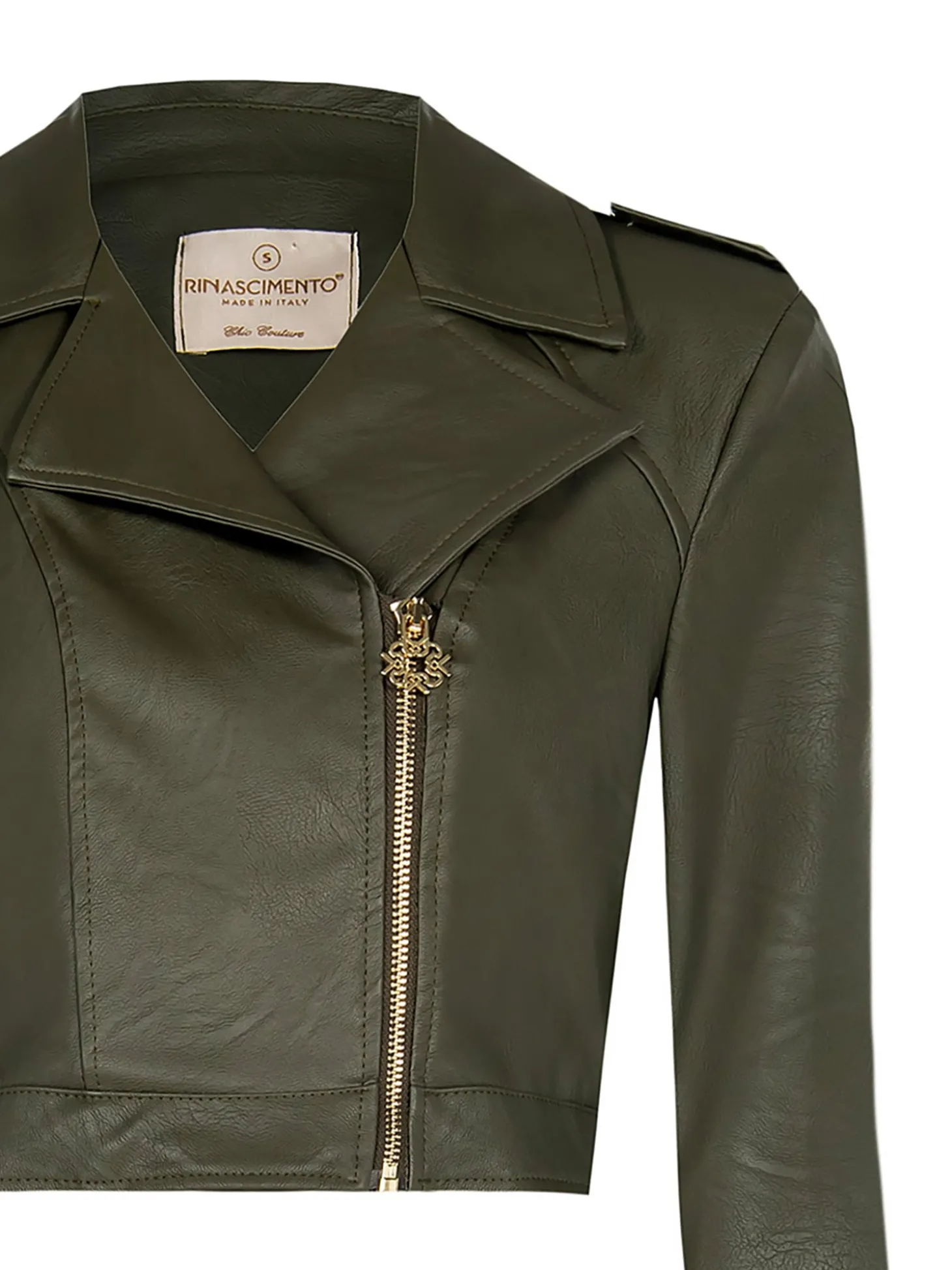 Giacca corta in ecopelle verde militare