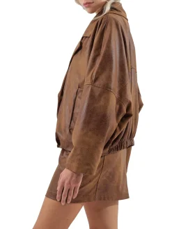 Giacca doppiopetto ecopelle cognac