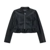Giacca ecopelle con balze bambina nero
