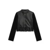 Giacca in ecopelle con rouches e strass nero