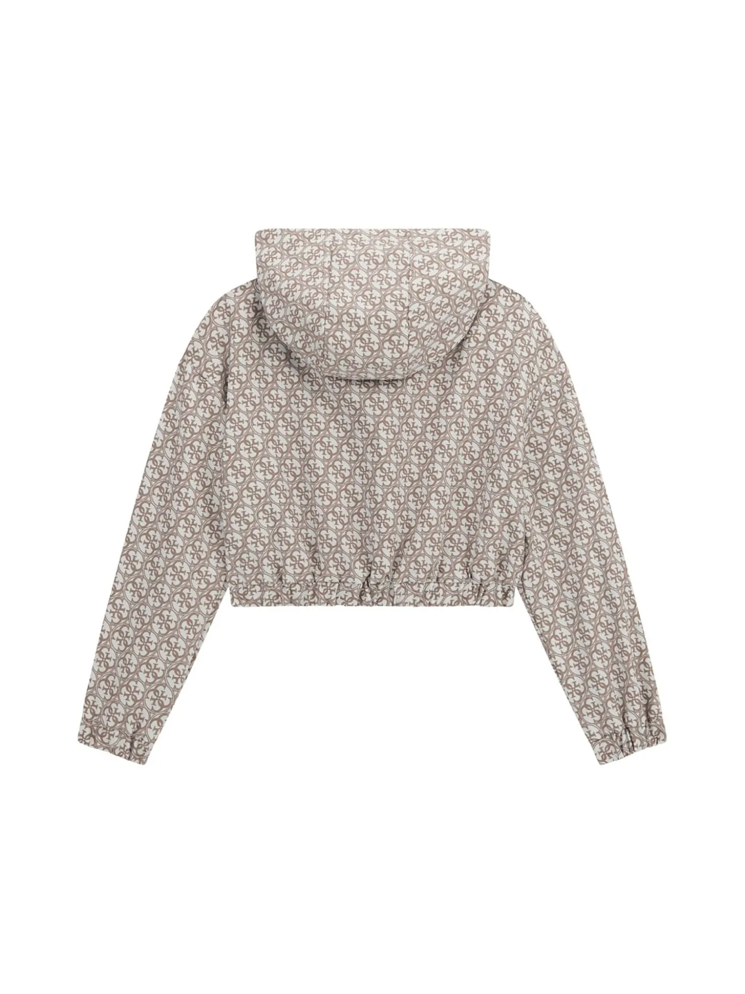 Giacca zip con capuccio logo allover beige