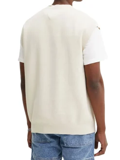 Gilet a girocollo in cotone con logo beige