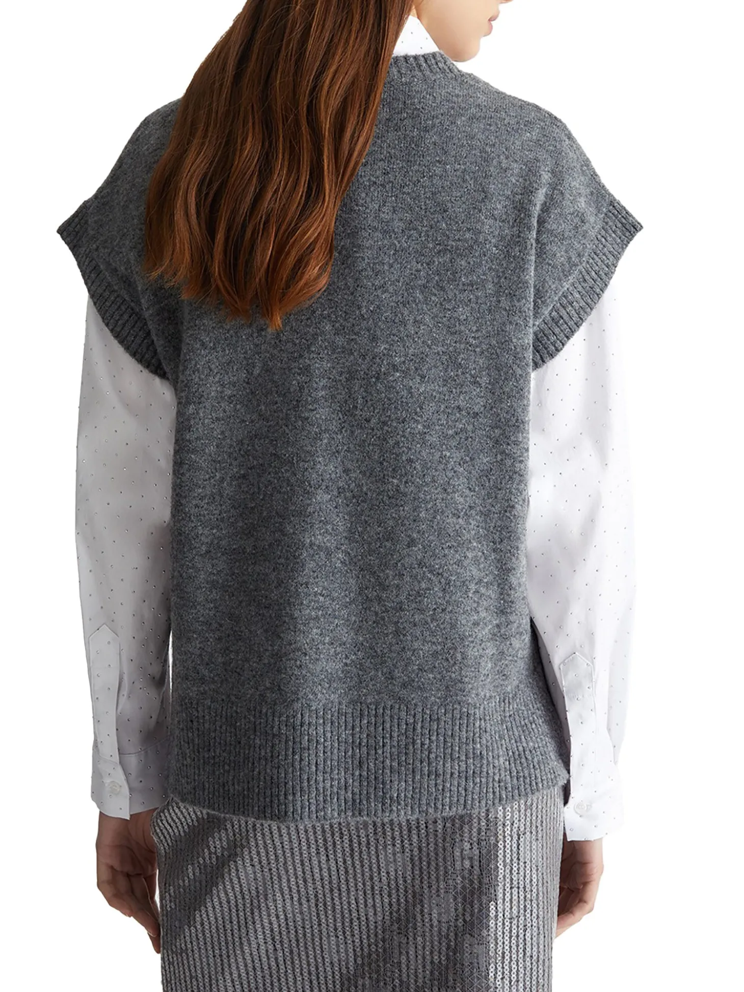 Gilet manica corta in lana con scollo a V grigio scuro